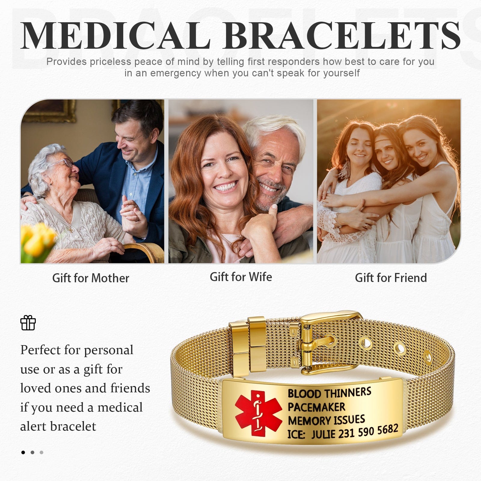 HEABY Medical Alert ID Bracelet Laser Engraved WARFARIN Adjustable Wristband  for Men Women Emergency First Aid : Amazon.in: Jewellery